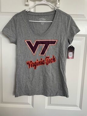 Colosseum Gray Virginia Tech V-Neck Tee with Maroon and Orange Logo